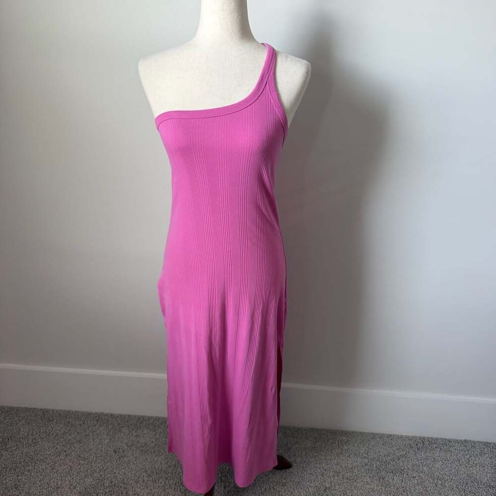 Aerie Ribbed One Shoulder Midi Dress Pink Size S/P